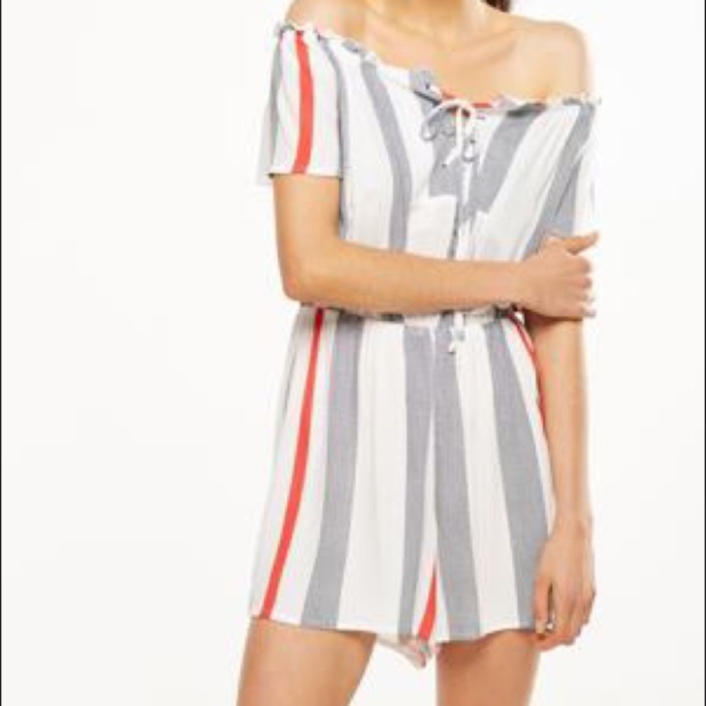 Stripe lace up playsuit/romper